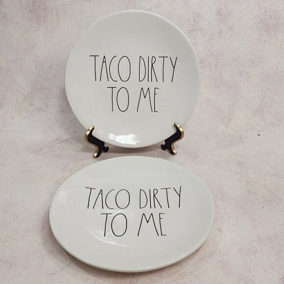 2 Rae Dunn 8" D  "Taco Dirty To Me Plates - Picture 1 of 4